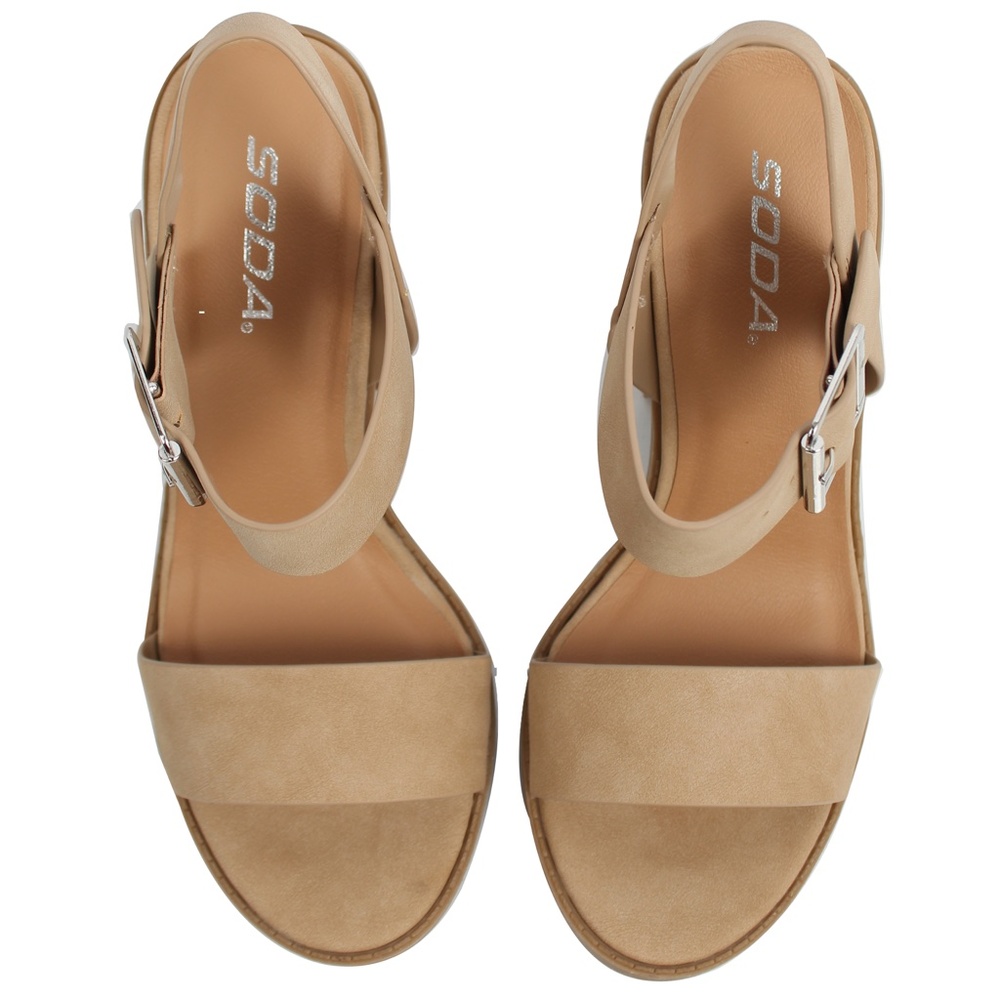 Natural Open Toe Ankle Strap Stacked Block - Picture 4 of 5